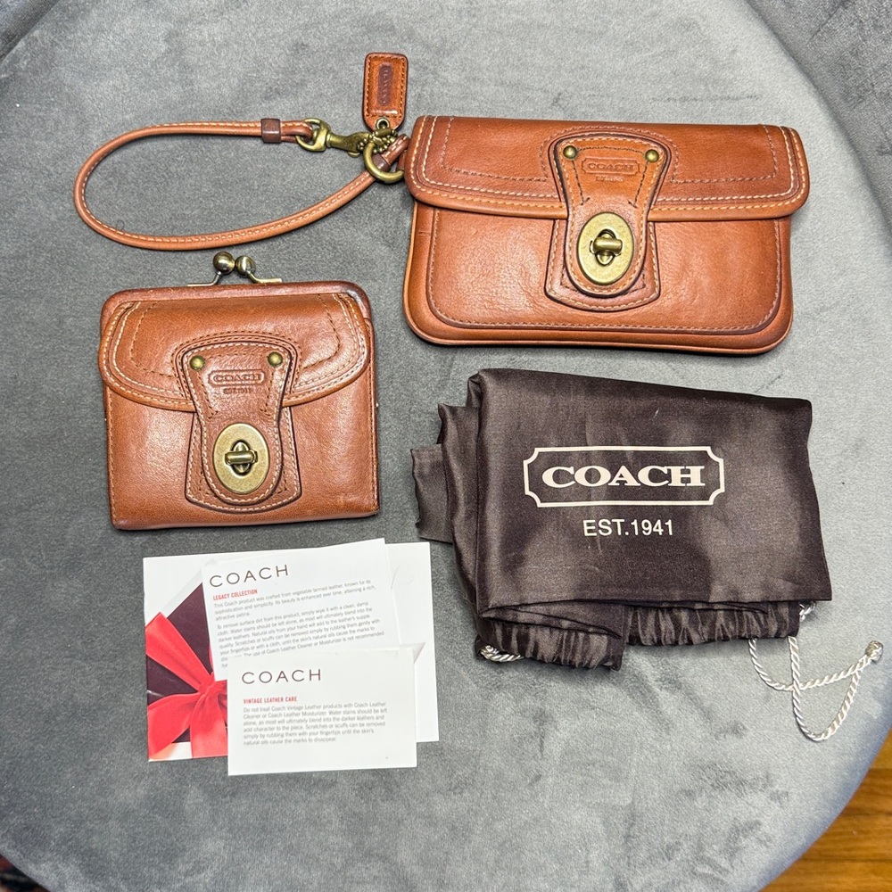 Coach Legacy Vachetta SET Mandy, Hippie, Kisslock Wallet, Wristlet, Care Card ++ - Picture 8 of 13